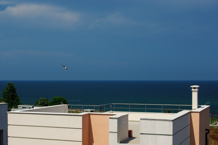 North east view from terrace of Villa Duo, the sea is 200m away, the beach is hidden.